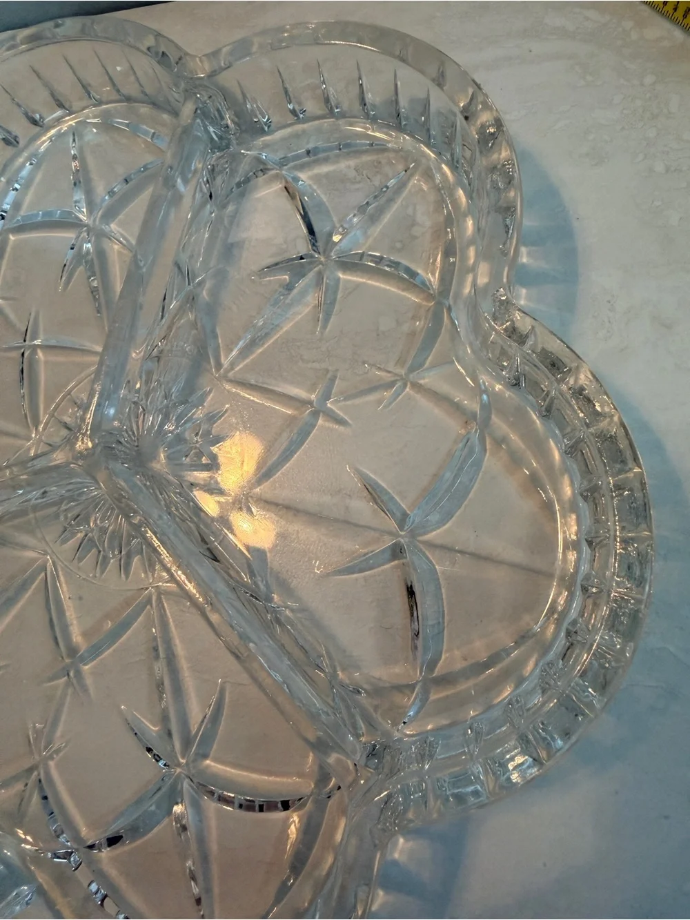 Vintage Clover Divided Glass Serving Dish Starburst Candy Nut Etc  9.25